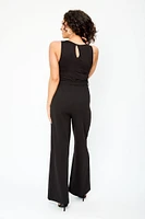 Lace Scalloped V-Neck Sleeveless Jumpsuit with Tie-Belt