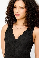Lace Scalloped V-Neck Sleeveless Jumpsuit with Tie-Belt