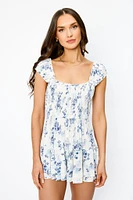 Floral Cap Sleeve Scoop-Neck Smocked Tiered Romper