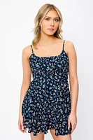 Floral Spaghetti Strap Scoop-Neck Romper with Tie-Back