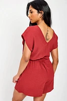 Dolman-Sleeve V-Neck Romper with Tie-Front Detail