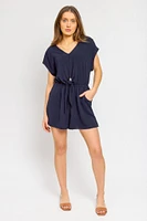 Dolman-Sleeve V-Neck Romper with Tie-Front Detail