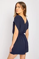 Dolman-Sleeve V-Neck Romper with Tie-Front Detail
