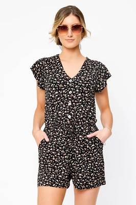 Ditsy Short Sleeve V-Neck Romper