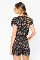 Ditsy Short Sleeve V-Neck Romper