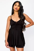 Spaghetti Strap V-Neck Romper with Tie-Back Detail