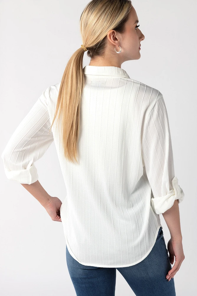 Relaxed Fit Textured Roll Tab-Sleeve Shirt