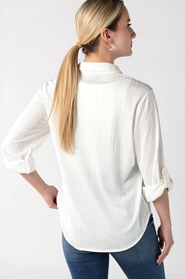 Relaxed Fit Textured Roll Tab-Sleeve Shirt