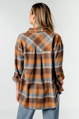 Plaid Flannel Shirt with Roll-Up Sleeves