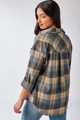 Plaid Flannel Shirt with Roll-Up Sleeves