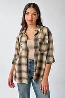 Plaid Flannel Shirt with Roll-Up Sleeves