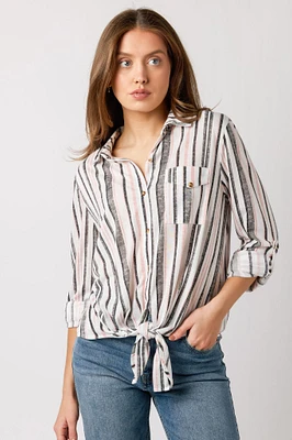 Pink Stripe Tie-Front Shirt