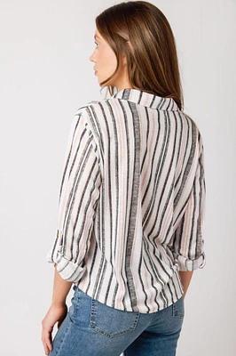 Pink Stripe Tie-Front Shirt