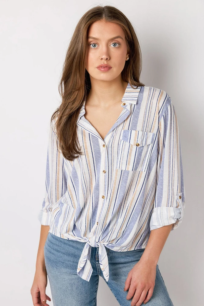 Blue Stripe Tie-Front Shirt