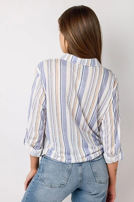 Blue Stripe Tie-Front Shirt