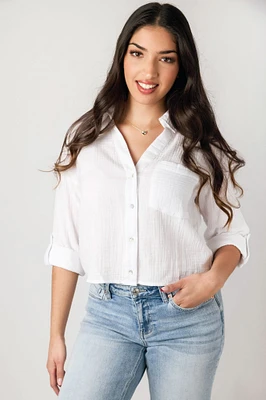 Double Cotton Crop Button-Up Shirt