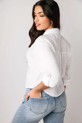 Double Cotton Crop Button-Up Shirt