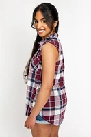 Plaid Sleeveless Button-Up Shirt