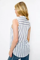Stripe Knit Sleeveless Button-Up Shirt