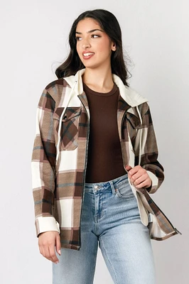 Plaid Fleece Zip-Front Hooded Shirt