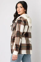Plaid Fleece Zip-Front Hooded Shirt
