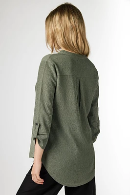 Textured V-Neck Blouse with Roll Tab sleeves