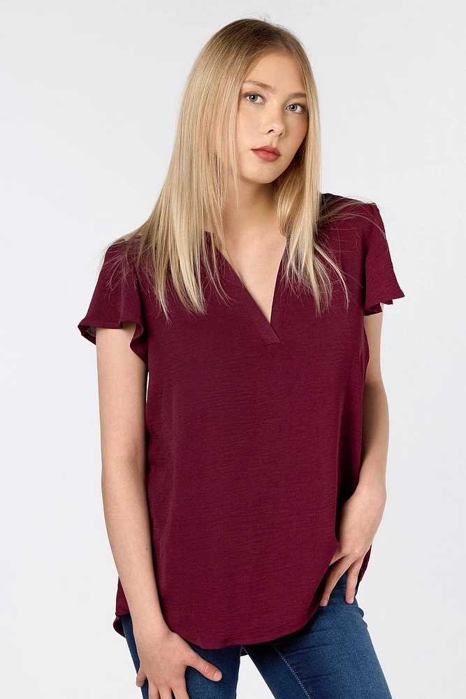 Airflow V-Neck Flutter Sleeve Blouse