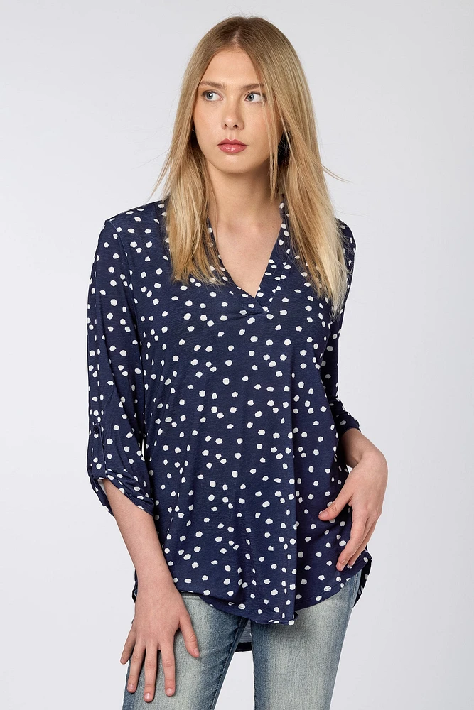 Polka Dot 1/2 Roll-Tab Shirt