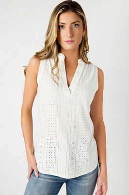 Eyelet Knit Sleeveless Blouse