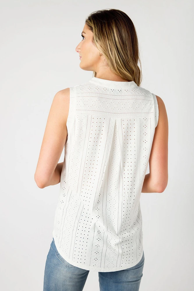 Eyelet Knit Sleeveless Blouse