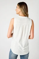 Eyelet Knit Sleeveless Blouse