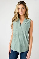 Eyelet Knit Sleeveless Blouse