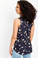 Daisy Print Sleeveless V-Neck Blouse