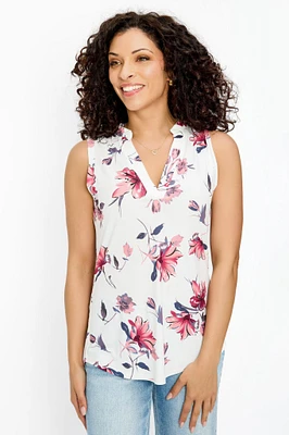 Floral Sleeveless V-Neck Blouse