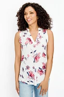 Floral Sleeveless V-Neck Blouse