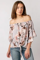 Floral Bell-Sleeve Off-The-Shoulder Blouse