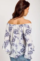 Floral Bell-Sleeve Off-The-Shoulder Blouse