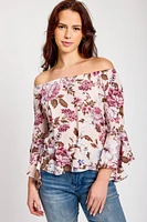 Floral Bell-Sleeve Off-The-Shoulder Blouse