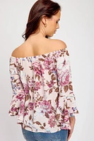 Floral Bell-Sleeve Off-The-Shoulder Blouse