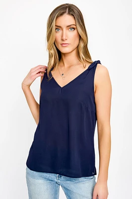 Double V-Neck Sleeveless Top with Shoulder Ties