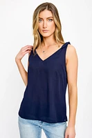 Double V-Neck Sleeveless Top with Shoulder Ties