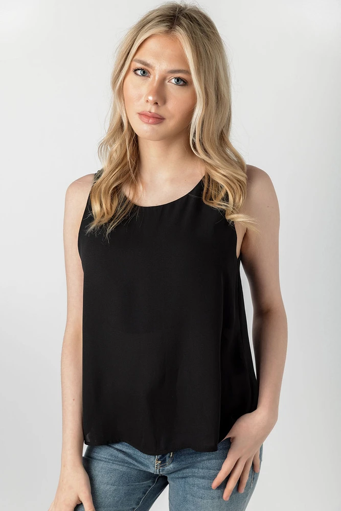 Sleeveless Crew-Neck Crepe Blouse