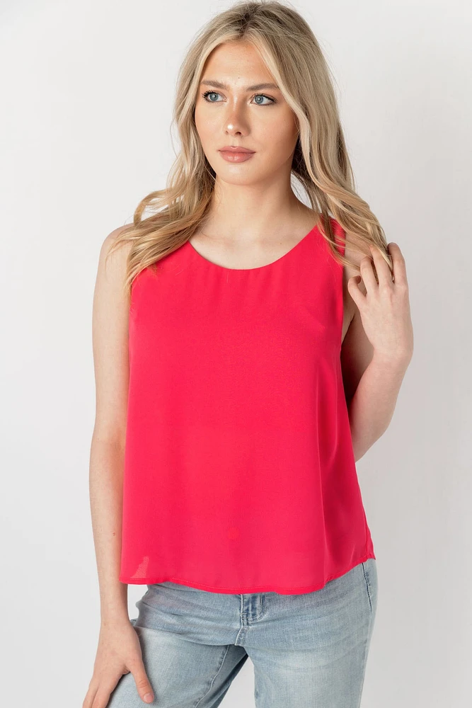 Sleeveless Crew-Neck Crepe Blouse