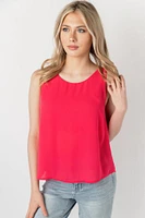 Sleeveless Crew-Neck Crepe Blouse