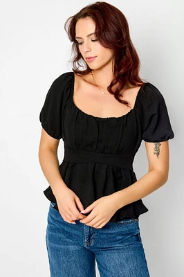 Airflow Short-Sleeve Tie-Back Peasant Top