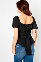 Airflow Short-Sleeve Tie-Back Peasant Top