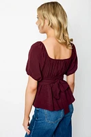 Airflow Short-Sleeve Tie-Back Peasant Top