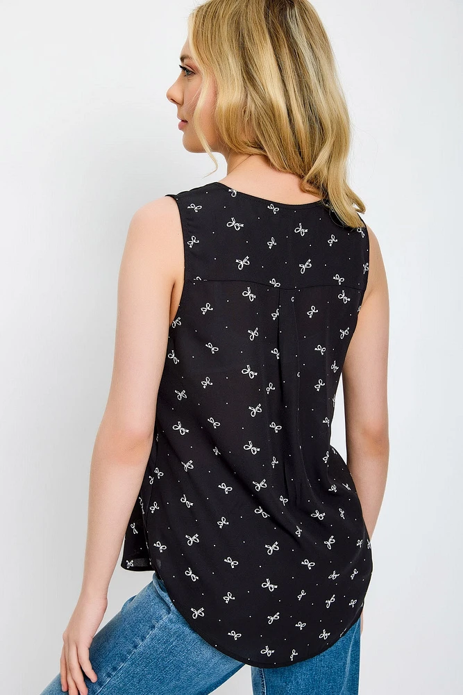 Bow-Print Sleeveless Blouse