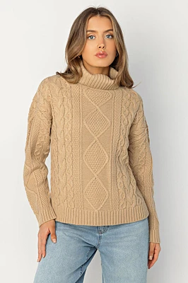 Cable-Knit Turtleneck Sweater