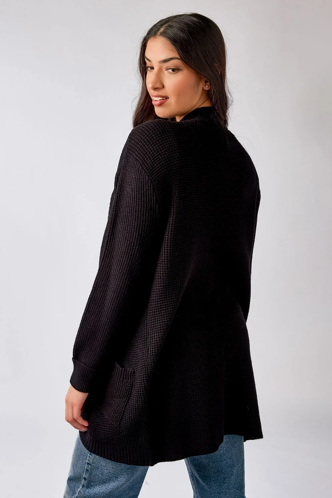 Long-Sleeve Open Cardigan with Pockets